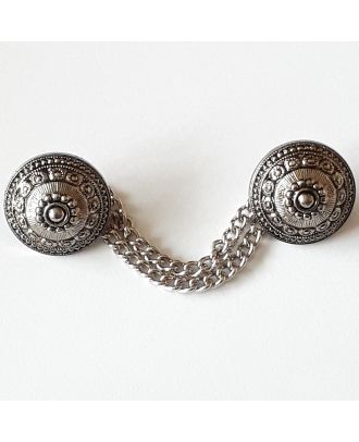 2 Full Metal Buttons With Chain - Size: 18mm - Color: antique silver - Art.No. 430042