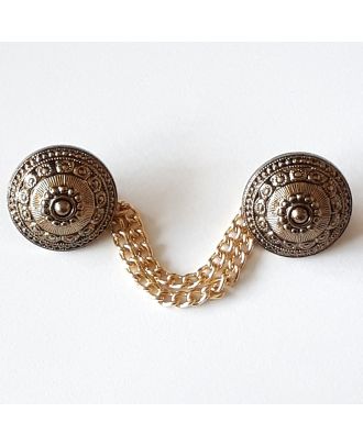 2 Full Metal Buttons With Chain - Size: 18mm - Color: antique gold - Art.No. 450036