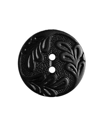 Polyamidknopf rund mit Blattdekor und 2 Löchern - Größe:  23mm - Farbe: schwarz - ArtNr.: 341491