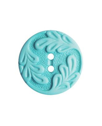 Polyamidknopf rund mit Blattdekor und 2 Löchern - Größe:  14mm - Farbe: hellblau - ArtNr.: 286017