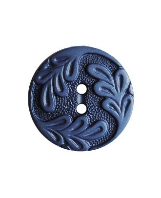 Polyamidknopf rund mit Blattdekor und 2 Löchern - Größe:  23mm - Farbe: blau - ArtNr.: 346009