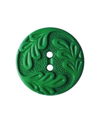 Polyamidknopf rund mit Blattdekor und 2 Löchern - Größe:  14mm - Farbe: grün - ArtNr.: 286020
