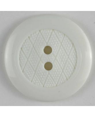 Modeknopf mit Rautendekor und breitem Rand, 2 Loch - Größe: 25mm - Farbe: weiß - Art.Nr. 300563