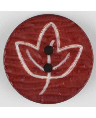 Polyamidknopf mit herbstlichem Laubmotiv, 2 Loch - Größe: 18mm - Farbe: weinrot - Art.Nr. 251362
