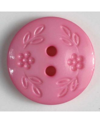 Modeknopf mit dezentem Blumendekor, 2 Loch - Größe: 15mm - Farbe: pink - Art.Nr. 228328