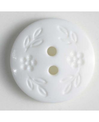 Modeknopf mit dezentem Blumendekor, 2 Loch - Größe: 13mm - Farbe: weiß - Art.Nr. 211533