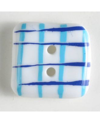 Kunststoffknopf, quadratisch, mit malerisch aufgebrachtem Karomuster - Größe: 23mm - Farbe: blau - Art.Nr. 330688