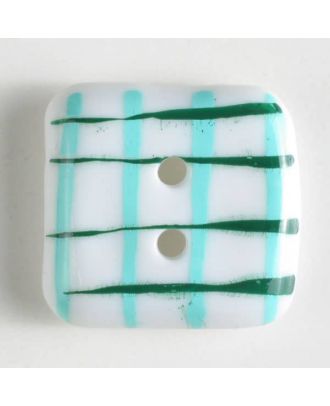 Kunststoffknopf, quadratisch, mit malerisch aufgebrachtem Karomuster - Größe: 23mm - Farbe: grün - Art.Nr. 330689
