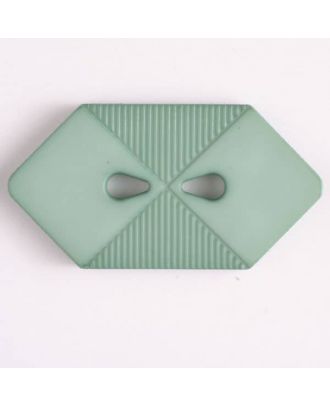 Kunststoffknopf langgezogenes Sechseck mit 2 tropfenförmigen Löchern - Größe: 25mm - Farbe: grün - Art.Nr. 316510