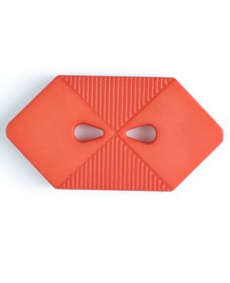 Kunststoffknopf langgezogenes Sechseck mit 2 tropfenförmigen Löchern - Größe: 38mm - Farbe: rot - Art.Nr. 370401