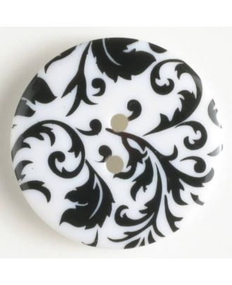 Polyamidknopf bedruckt mit floralem Design, 2-Loch - Größe: 25mm - Farbe: schwarz - Art.Nr. 330703