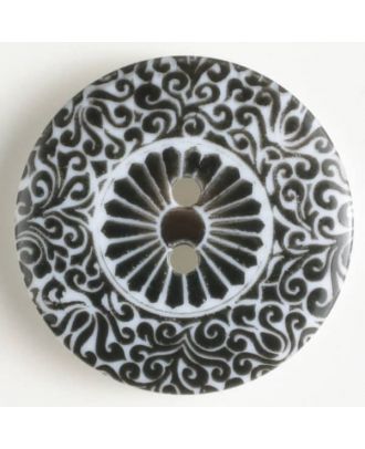 Polyamidknopf bedruckt mit floralem Design, 2-Loch - Größe: 25mm - Farbe: schwarz - Art.Nr. 330711