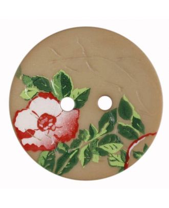 Polyamidknopf mit wunderschönem Rosendekor  bedruckt, 2 Loch - Größe: 23mm - Farbe: beige - Art.Nr. 330886