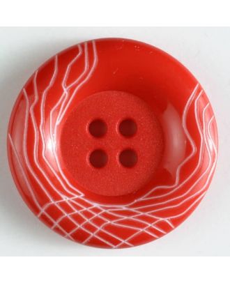 Kunststoffknopf mit wulstigem Rand mit weißem Netzmuster mit 4 Löchern -  Größe: 18mm - Farbe: rot - Art.Nr. 261126