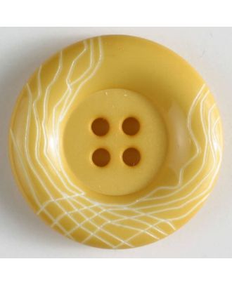 Kunststoffknopf mit wulstigem Rand mit weißem Netzmuster mit 4 Löchern - Größe: 18mm - Farbe: gelb - Art.Nr. 261127