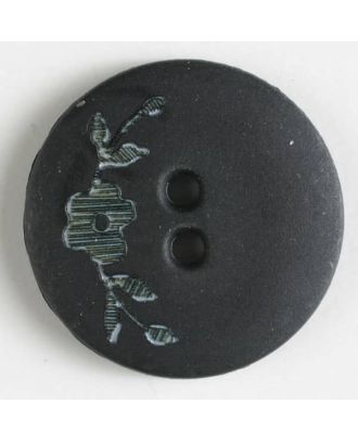 Kunststoffknopf mit Blumendekor auf einer Seite mit 2 Löchern - Größe: 23mm - Farbe: schwarz - Art.Nr. 310695