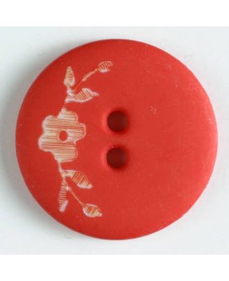 Kunststoffknopf mit Blumendekor auf einer Seite mit 2 Löchern - Größe: 23mm - Farbe: rot - Art.Nr. 310699