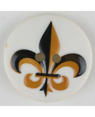 Polyamidknopf Fleur de Lis, bedruckt, 2-loch - Größe: 30mm - Farbe: schwarz - Art.Nr. 370686