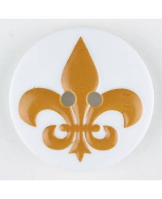 Polyamidknopf Fleur de Lis, bedruckt, 2-loch - Größe: 23mm - Farbe: gelb - Art.Nr. 331015