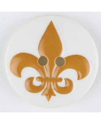 Polyamidknopf Fleur de Lis, bedruckt, 2-loch - Größe: 23mm - Farbe: gelb - Art.Nr. 331003