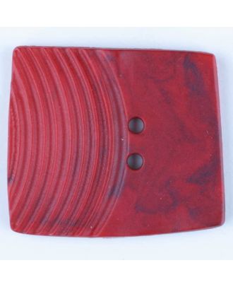 Polyamidknopf, marmoriert, eine Hälfte mit Rillen, die andere glatt, quadratisch, 2 loch - Größe: 38mm - Farbe: rot - Art.Nr. 375709