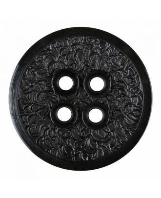Polyamidknopf mit schmaler Kante und Oberflächenrelief mit vier Löchern - Größe: 34mm - Farbe: schwarz - Art.Nr. 370883