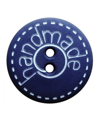 polyamide button round shape with matt surface,"handmade"-labeling and 2 holes - Size: 15mm - Color: blau - Art.No.: 241269