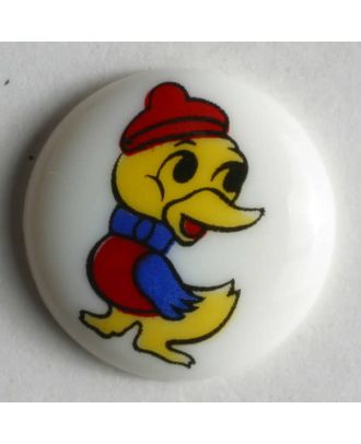 Kinderknopf bemalt mit einer lustigen Ente - Größe: 15mm - Farbe: weiß - Art.Nr. 210561