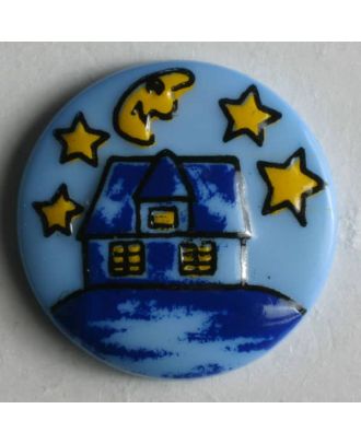 Kinderknopf Häuschen bei Nacht  - Größe: 18mm - Farbe: blau - Art.Nr. 231302