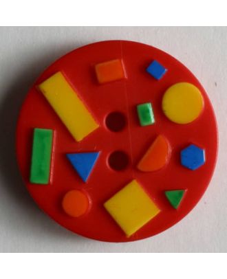 Kinderknopf mit bunten geometrischen Formen - Größe: 18mm - Farbe: rot - Art.Nr. 241046