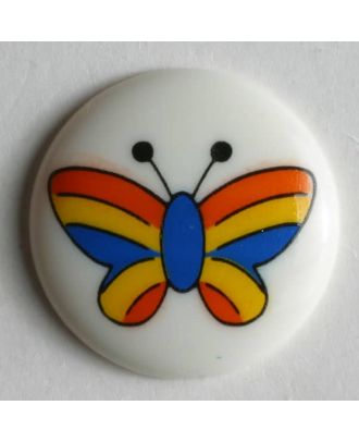 Kinderknopf mit buntem Schmetterling bemalt - Größe: 15mm - Farbe: weiß - Art.Nr. 211570