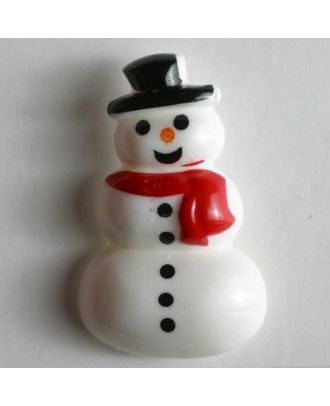 Kinderknopf Schneemann mit rotem Schal - Größe: 28mm - Farbe: weiß - Art.Nr. 340618