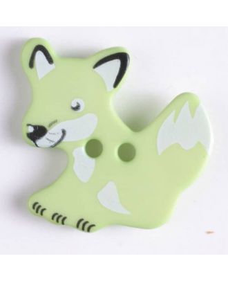 Kinderknopf schlauer Fuchs mit 2 Löchern -  Größe: 25mm - Farbe: grün - Art.Nr. 330874