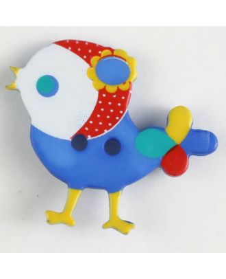Kinderknopf bunter Vogel, bedruckt, 2-loch - Größe: 25mm - Farbe: blau - Art.Nr. 330880