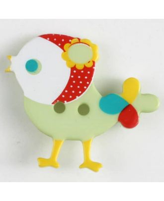 polyamide button, bird, 2 holes - Size: 25mm - Color: green - Art.No. 330881