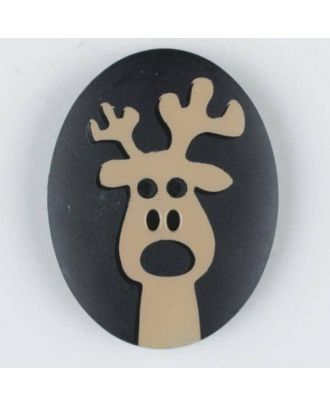 polyamide button, elk, 2 holes - Size: 30mm - Color: black - Art.No. 370693