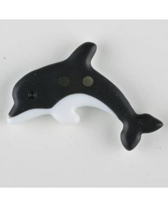 Kinderknopf zweifarbiger springender Delphin  - Größe: 30mm - Farbe: schwarz - Art.Nr. 341126