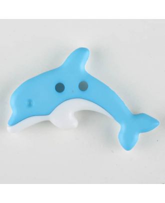 Kinderknopf zweifarbiger springender Delphin  - Größe: 30mm - Farbe: blau - Art.Nr. 341127