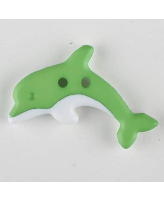 Kinderknopf zweifarbiger springender Delphin  - Größe: 30mm - Farbe: grün - Art.Nr. 341130