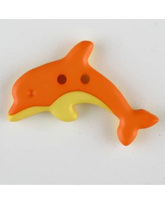 Kinderknopf zweifarbiger springender Delphin  - Größe: 30mm - Farbe: orange - Art.Nr. 341132