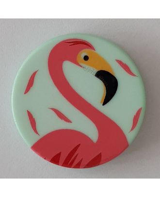 Kinderknopf mit schönem Flamingo mit Öse - Größe: 15mm - Farbe: grün - Art.Nr. 261294