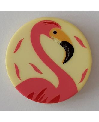 Kinderknopf mit schönem Flamingo mit Öse - Größe: 18mm - Farbe: gelb - Art.Nr. 281092