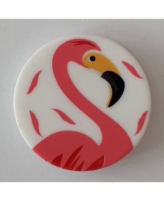 Kinderknopf mit schönem Flamingo mit Öse - Größe: 15mm - Farbe: weiß - Art.Nr. 261292