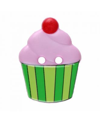 Cupcake button with two holes - Size: 20mm - Color: pink - Art.No. 311063