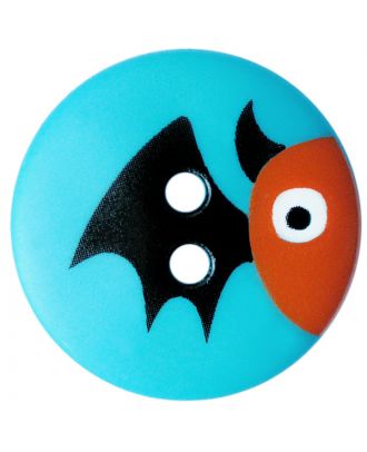 children button polyamide round shape with bat print and 2 holes - Size: 15mm - Color: blau - Art.No.: 261412