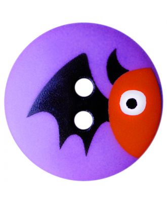 children button polyamide round shape with bat print and 2 holes - Size: 20mm - Color: lila - Art.No.: 301001