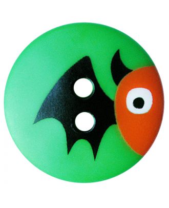 children button polyamide round shape with bat print and 2 holes - Size: 15mm - Color: grün - Art.No.: 261414