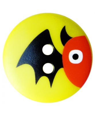 children button polyamide round shape with bat print and 2 holes - Size: 20mm - Color: gelb - Art.No.: 301003