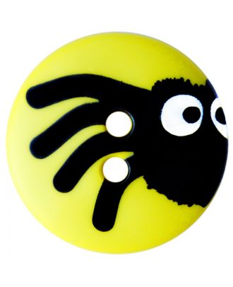 children button polyamide round shape with spider print and 2 holes  - Size: 15mm - Color: gelb - Art.No.: 261419