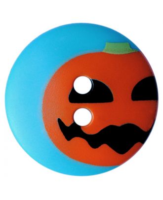 children button polyamide round shape with pumpkin print and 2 holes - Size: 15mm - Color: blau - Art.No.: 261420